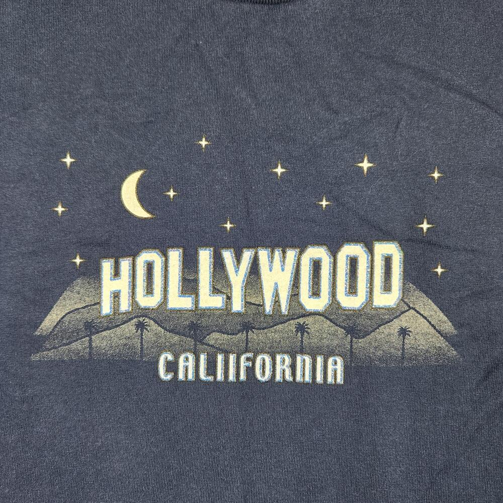 Vintage Hollywood California Shirt Mens Medium Blue Glitter Hills Graphic Logo